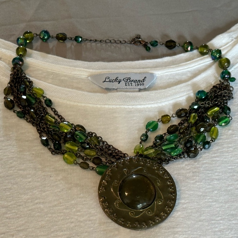 Bronze Necklace with Green Beading
